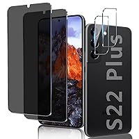 [2+2 Pack] Galaxy S22 Plus 6.6 Inch Privacy Screen Protector and Camera Lens Protector, 9H Hardness Tempered Glass Anti-Spy, Fingerprint Unlock, for Samsung Galaxy S22 Plus Privacy Screen Protector