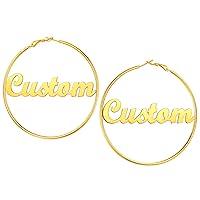 FaithHeart Personalized Custom Name Earrings for Women, Stainless Steel 18K Gold Plated Unique Hoop Ear Charms