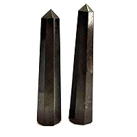 Jet Energized Black Tourmaline Obelisk Set of 2 Gemstone Jumbo 6 Facet Aura Rock Free 40 Pages Jet International Crystal Therapy Image is JUST A Reference.
