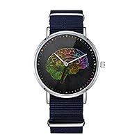 Anatomical Brain Watercolor Design Nylon Watch for Men and Women, Anatomy Theme Wristwatch, Medicine Lover Gift