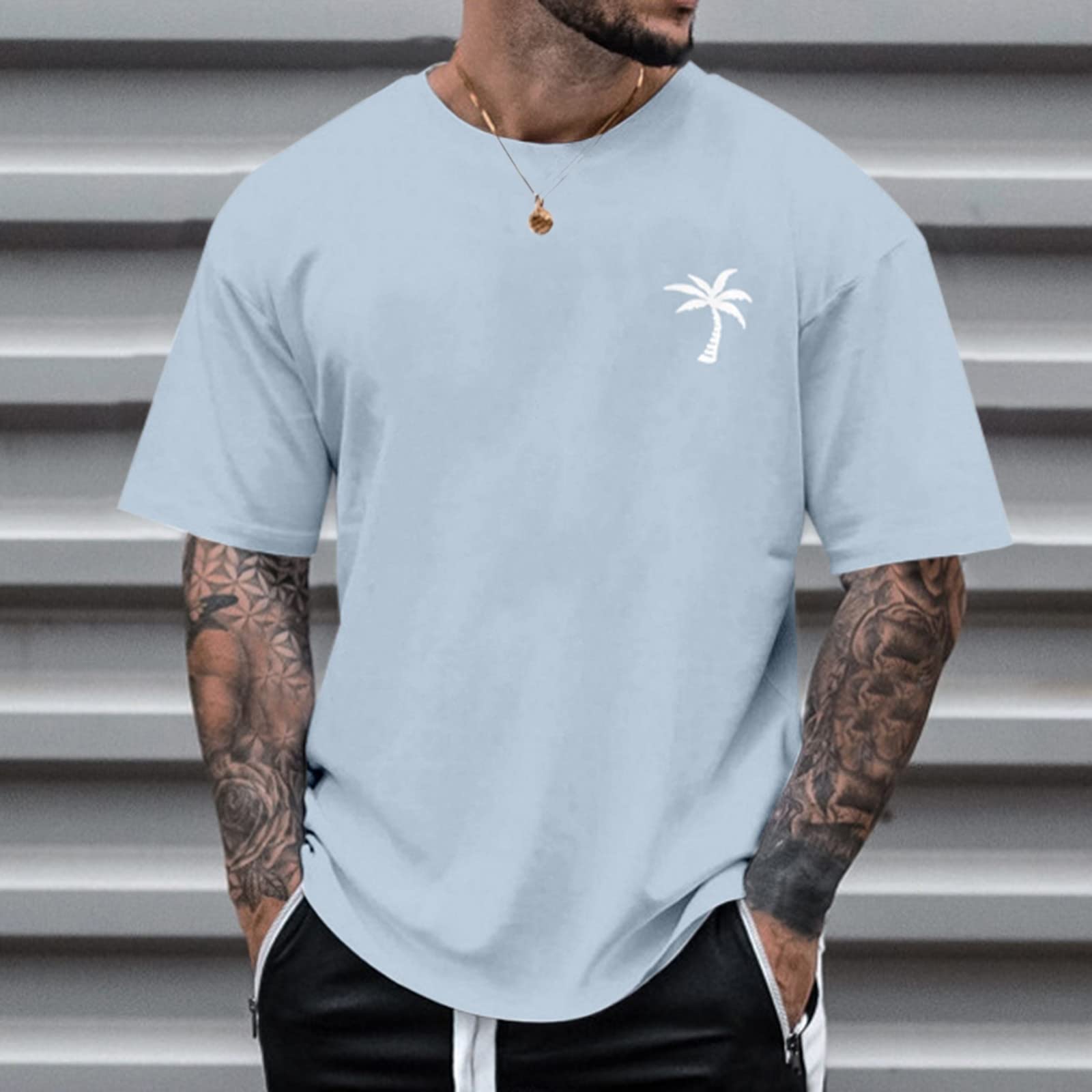 Graphic T-Shirts for Men Mens Big and Tall Graphic T Shirts Funny T Shirts Men's Quick Dry Shirts Creative Letters Retro Print Round Neck Loose Summer Fashion 90S Shirts Men 1-Light Blue Large