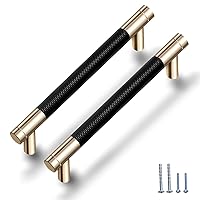 50 Pack 5 Inch 128 mm Knurled Cabinet Handles Cabinet Pulls Aluminum Handles Knurled Drawer Pulls Gold and Black Oxidation Finish with Diamond Pattern 6.2