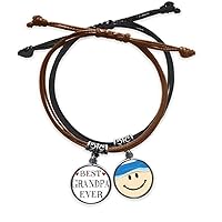 Best Grandpa Ever Quote Heart Bracelet Rope Hand Chain Leather Smiling Face Wristband