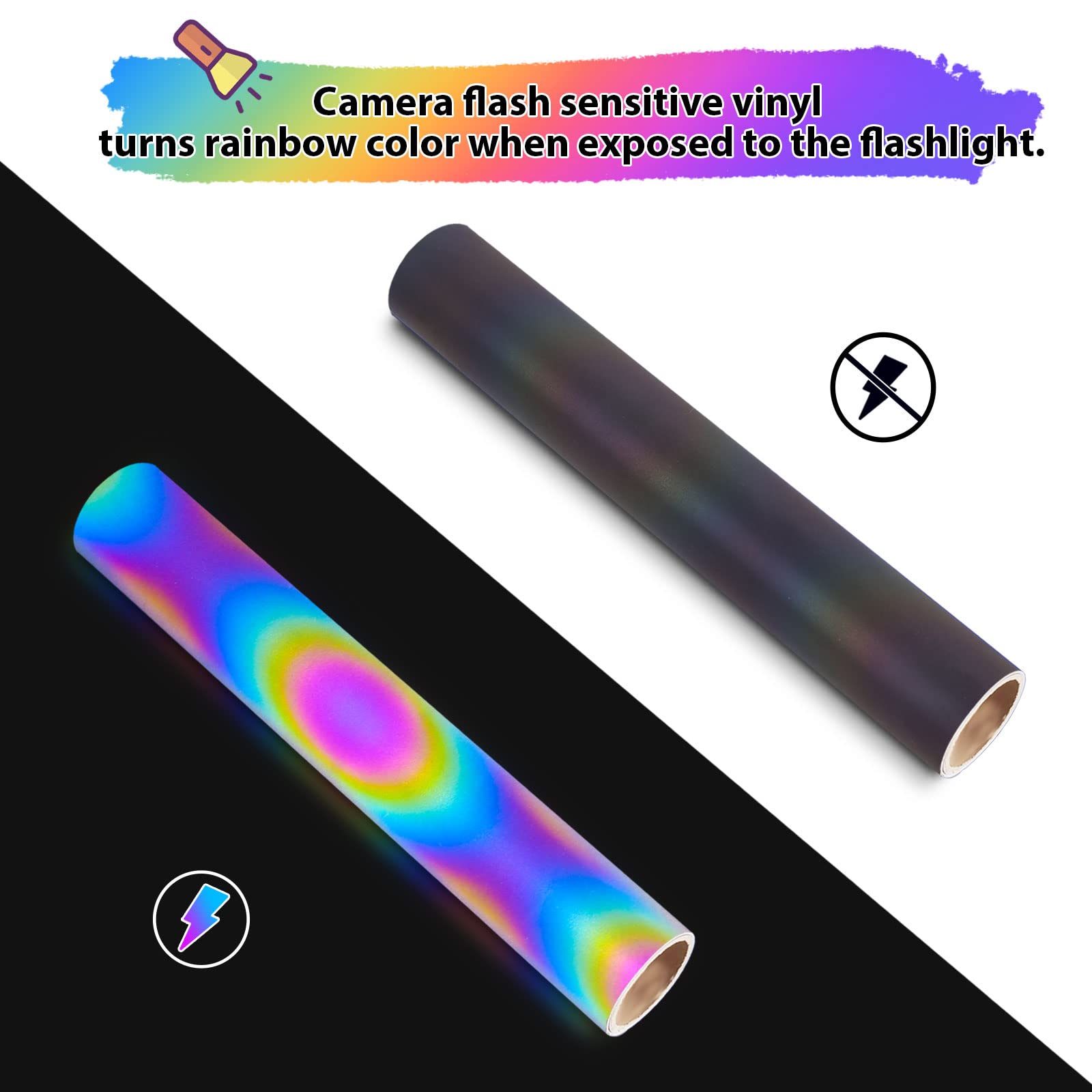 TECKWRAP Black Holographic Reflective Adhesive Vinyl Flashlight Sensitive Vinyl for DIY Craft Cutters, Signs, Scrapbooking, 1ftx5ft, Black