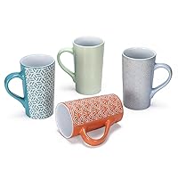 16 oz Ceramic Stoneware Coffee Mugs Set of 4, Porcelain Coffee Cups with Handle for Tea, Latte, Cocoa, Cappuccino, Milk, Dishwasher&Microwave Safe, Multi-Color