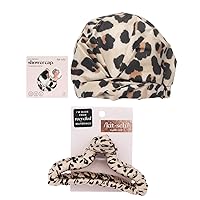 Kitsch Luxury Shower Cap (Leopard) and Fabric-Wrapped Claw Clip (Leopard) Bundle with Discount