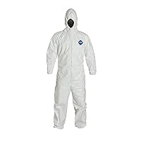 Unisex DupontDuPont TY127S Tyvek Fabric Protective Coverall with Hood, Disposable, Elastic Cuff 5XL White 1 Pack