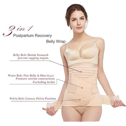 Postpartum Belly Wrap 3 in 1 Post Partum Support Girdles C-Section Recovery Belly Waist Pelvis Wrap