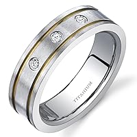 PEORA Designer 3-Stone Titanium Wedding Ring Band for Women, 6mm, Comfort Fit, Sizes 5 to 8