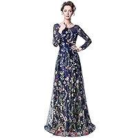 Women's Embroidered Long Sleeve Maxi Dress