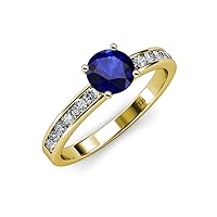 Blue Sapphire & Natural Diamond (SI2-I1, G-H) Engagement Ring 1.67 ctw 14K Yellow Gold