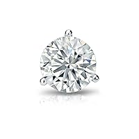 Platinum 3-Prong Martini Round Diamond Men SINGLE STUD Earring (1/8-1ct,G-H,VS2-SI1) Push-Back