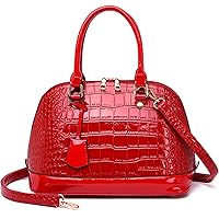 Women's Patent Leather Totes Elegant Handbag Crocodile Pattern Top Handle Purse Shell Shoulder Bag