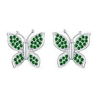 Beautiful Butterfly Shape Round Cut Gemstone 14K White Gold Over .925 Sterling Silver Stud Earrings For Women's