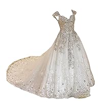 Crystal Beaded Sweetheart Princess Evening Party Women Ball Gown Wedding Dressfor Bride with Long Train