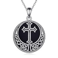 ONEFINITY Celtic Knot Cross Necklace Sterling Silver Black Onyx Good Luck Irish Cross Pendant Gifts for Women Men Jewelry