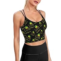 I Love Weed Padded Sports Bras for Women Double Spaghetti Strap Yoga Bra Gym Crop Tank Tops