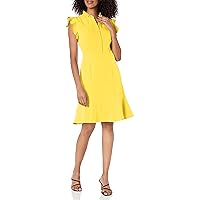 Nanette Nanette Lepore Women's Cap Sleeve Shirt Dress with Front Button Placket Closure and Ruffle Detail at The Neck