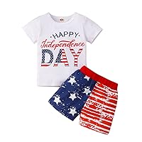 Baby Boy 4th of July Outfit Short Sleeve Letter Print T-Shirt America Flag Shorts Set Fourth of July USA Clothes 2024