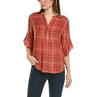 Vince Camuto Womens Ruffled Pintuck Henley Red XS