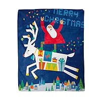 60x80 Inches Flannel Throw Blanket Santa Claus is Flying on Deer Over The Village Home Decorative Warm Cozy Soft Blanket for Couch Sofa Bed