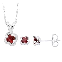 Boston Bay Diamonds .925 Sterling Silver ¾ Cttw Lab-Grown Ruby Petite Swirl Twist Pendant Necklace and Stud Earring Set - Created July Birthstone