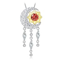 JewelryPalace Dream Catcher Sun Moon Star 2.9ct Created Orange Sapphire Necklaces for Women, 14k Yellow Gold Plated 925 Sterling Silver Pendant Neckalce, Wheat Gemstone Jewellery Sets 18 Inches Chain