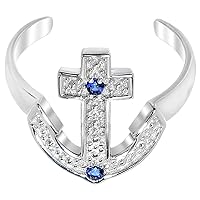 925 Sterling Silver Nautical Anchor Blue Cubic Zirconia Toe Ring