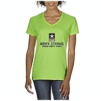 Xekia U.S. Army Star Army Strong Proud Army Mom Fashion People Couples Women's V-Neck T-Shirt Tee Clothes Large Lime Green