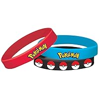 Amscan 398750 Pokemon Rubber Elastic Bracelets, 6ct, Multicolor