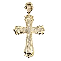 10K Yellow Gold Diamond Cross Pendant For Men and Women | 2.9 x 1.65 inch Round Cut Real Gold White Diamond Necklace Chain Mens Pendant 1.20 CT | Custom Jewellery Gift for Him