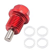 1 PC M12 x 1.25 Magnetic Oil Drain Plug with Four Spacers, Sump Drain Nut Bolt Compatible with Most BMW, Used for Reduces Debris, Car Accessories (Red)