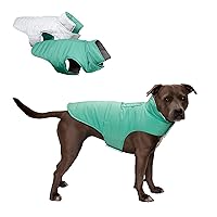 Furhaven Water-Repellent & Reversible Medium Dog Coat, Washable & Reflective w/ Leash Access, Pocket, & Carry-On Purse - Puffer Dog Jacket - Mint, Medium