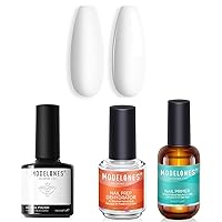 modelones 1Pcs White Gel Nail Polish with 4 in 1 Nail Glue Gel Nail Prep Dehydrate Gel Nail Kit