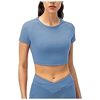 Womens Crop Tops Workout Yoga Running Athletic Quick Dry Short Sleeve Summer Tops 2023 Shirts Slim Fit Tunic Tee
