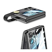 Smartphone Flip Cases Clear Case Compatible with Oppo Find N2 Flip, Built-in Screen Protector Anti-Yellowing Hard PC Shockproof Lightweight Protective Phone Case Cover with Wrist Strap for Oppo Find N