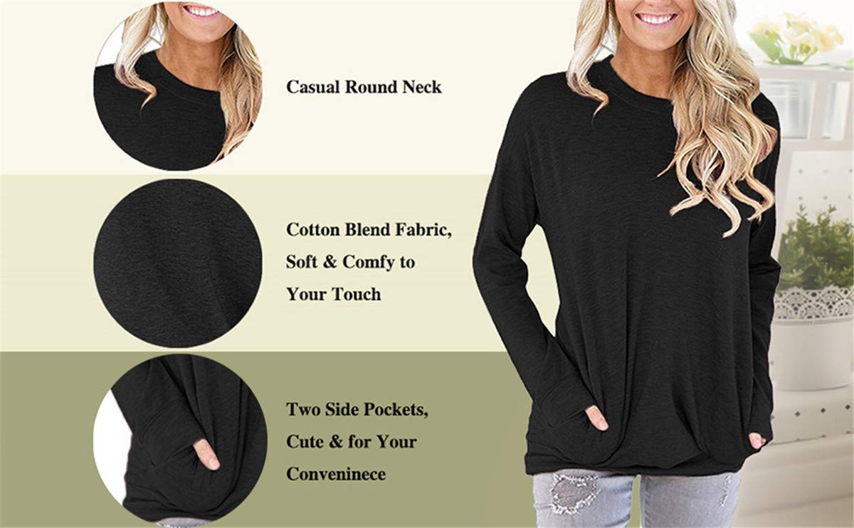 onlypuff Pocket Shirts for Women Casual Loose Fit Tunic Top Comfy Cute Sweatshirts Long Sleeve S-3XL