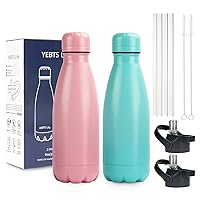 Insulated Water Bottle,2 Pack-9oz Stainless Steel Water Bottles with straw lid,Metal Sports Thermos Water Bottles for Boys,Girls,Double Wall Vacuum BPA-Free Flask for School, Sports(Pink-Green)