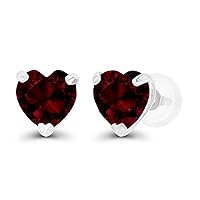 Solid 925 Sterling Silver Gold Plated 6mm Heart Genuine Birthstone Stud Earrings For Women | Natural or Created Hypoallergenic Gemstone Stud Earrings