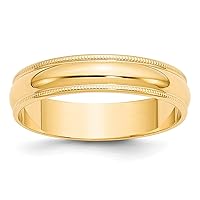 Jewels By Lux Solid 10k Yellow Gold 5mm Lightweight Milgrain Half Round Wedding Ring Band Available in Sizes 5 to 7 (Band Width: 5 mm)