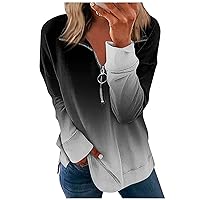 Womens Fashion Gradient Pullover Half Zip Loose Fit Sweatshirts Long Sleeve Casual Pullover Tops Fall Outfits