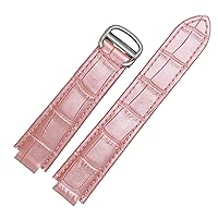 for Cartier Wristbands Quality Color Genuine Leather Watchbands Deployment Buckle Replacement Leather Strap Female Bracelet (Color : Pink, Size : 22x14mmSilver Clasp)