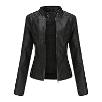 INESVER Womens Faux Fur Leather Jackets Zip Up Motorcyle Short Outwear Fashion Lightweight Leather Cropped Coats