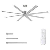 84 Inch Industrial DC Motor Ceiling Fan, Large Ceiling Fan with 8 Reversible Blades, 3 Downrods, 6-Speed Remote Control, Home or Commercial Ceiling Fans for Porch/Garage/Shop, Nickel