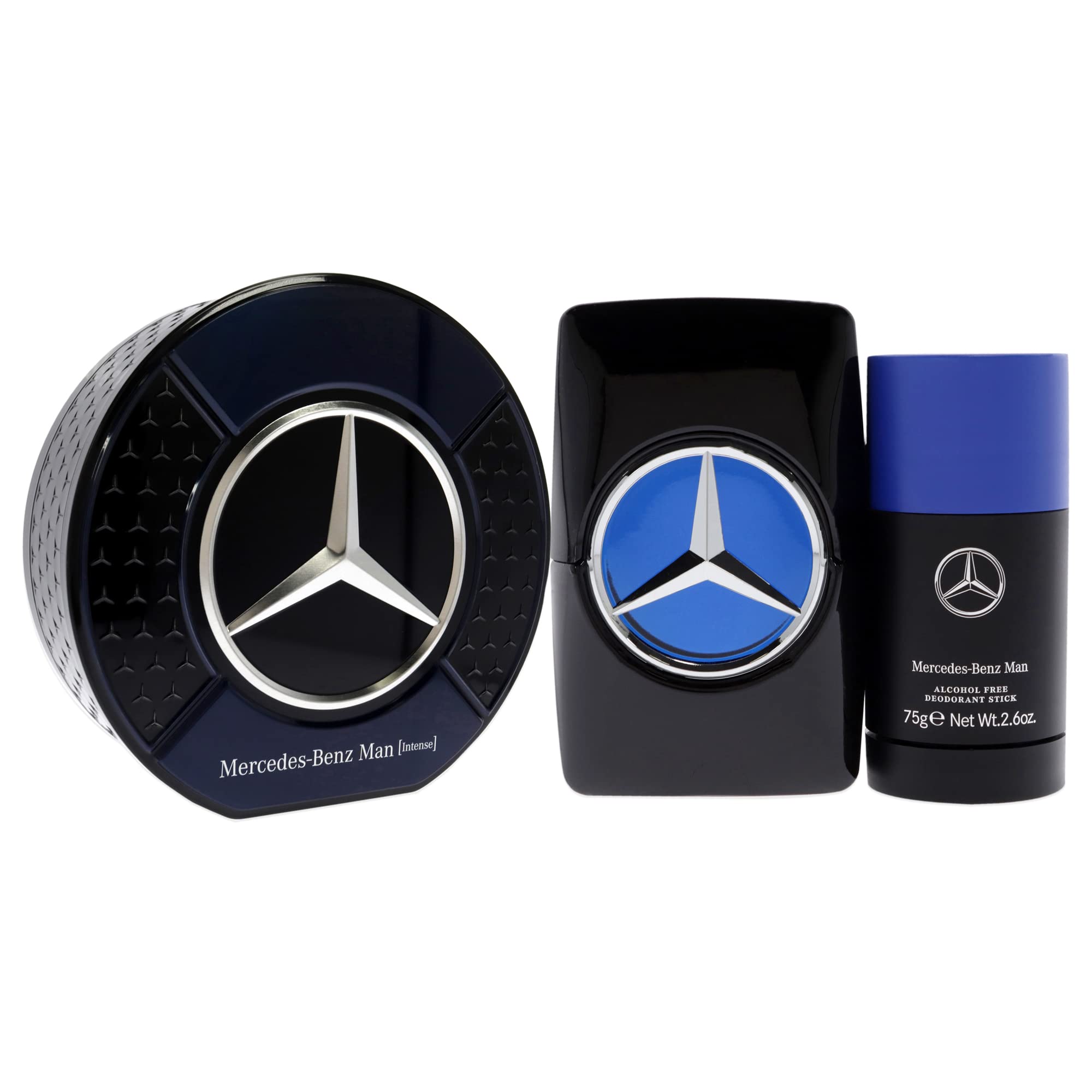 Mercedes-Benz Intense Gift Set Perfumes for Men - Includes 2.7 oz Eau de Toilette Spray and 2.6 oz Deodorant Stick - Woody Scent - Opens with Notes of Pear - Evokes Power and Sensuality - 2 pc