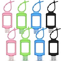 8 Pack Travel Size Bottles with Silicone Keychain Empty Hand Sanitizer Holder Refillable Squeeze Containers Leakproof Flip Cap Plastic Bottles Travel Essentials for Backpack (60ml / 2oz)