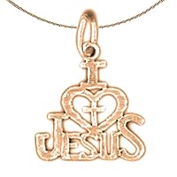 I (Love) Heart Jesus Necklace | 14K Rose Gold I (Love) Heart Jesus Saying Pendant with 18