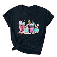 Easter Coffee T-Shirt for Women Cute Rabbit Coffee Cup Graphic Tee Easter Gift Faith Shirts Casual Short Sleeve Tops