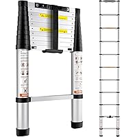 Telescoping Ladder, 10.5 FT Aluminum One-Button Retraction Collapsible Extension Ladder, 375 LBS Capacity w/Non-Slip Feet, Portable Multi-Purpose Compact Ladder for Home, RV, Loft, ANSI Listed