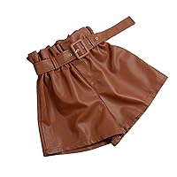 Women Fashion Faux Leather Stretch Shorts Vintage High Waist Shorts All-Match Casual Female Loose Wide Leg Shorts